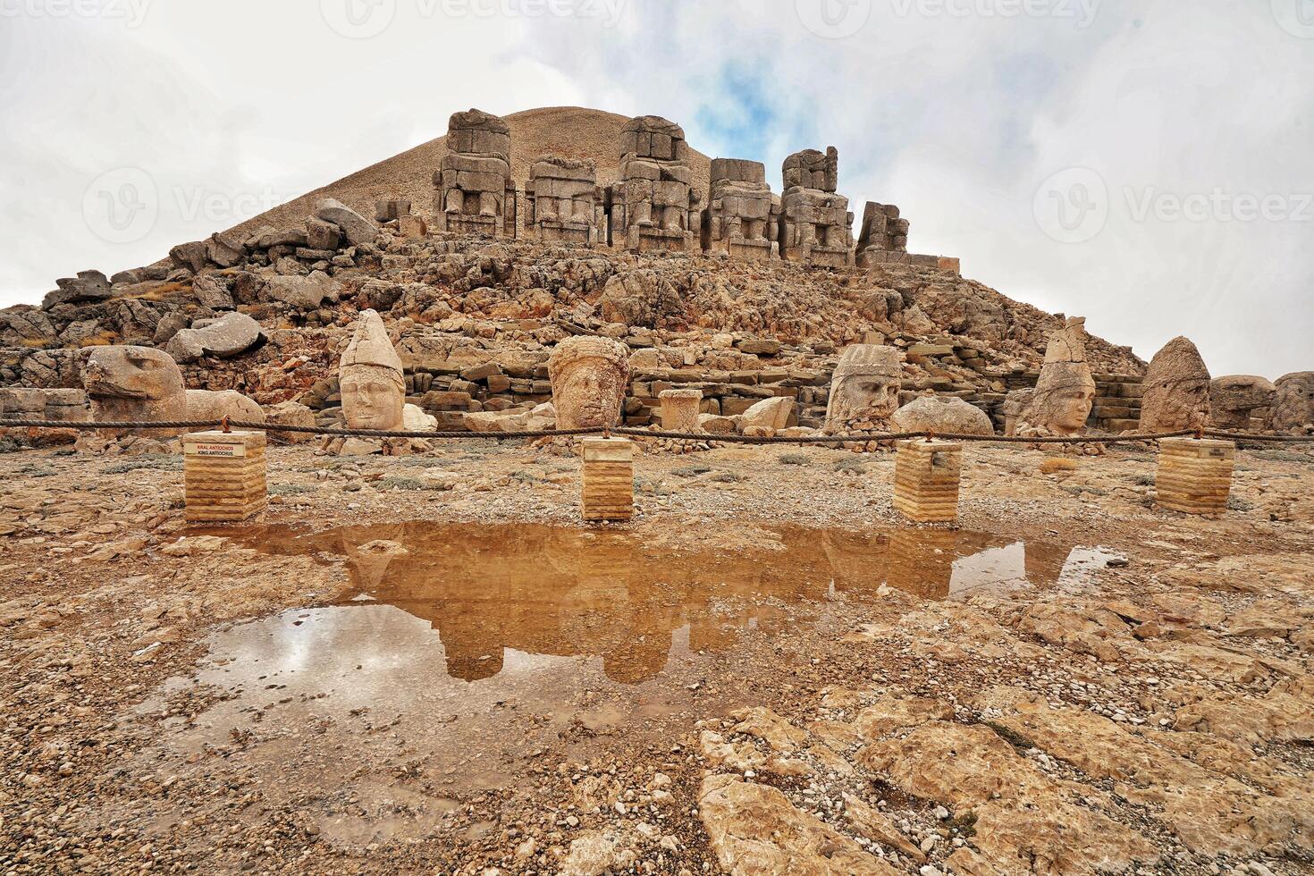 Antique ruined statues on Nemrut mountain in Turkey. ancient Kingdom of Commagene in south east Turkey. photo