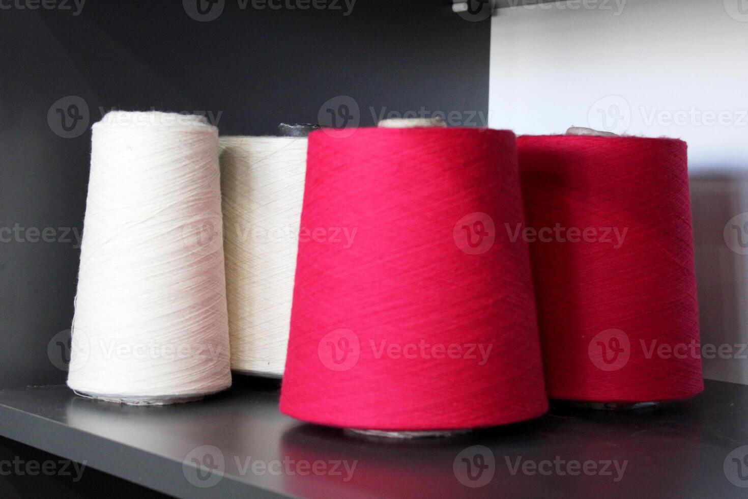 Colorful sewing threads wound on a thread spool. textile photo