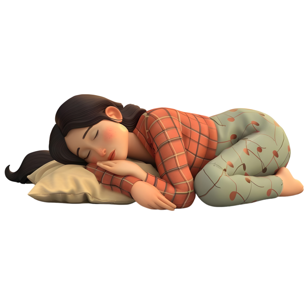 3D Rendering of a Cartoon of Woman Sleeping on Transparent Background - png