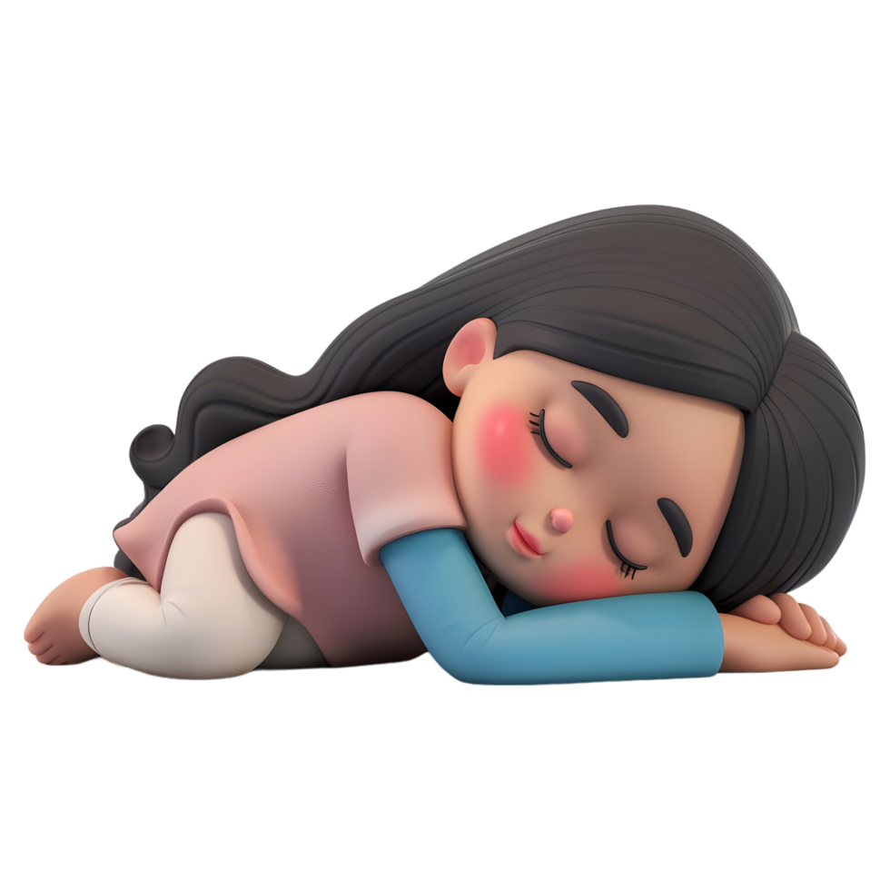 3D Rendering of a Cartoon of Woman Sleeping on Transparent Background - png
