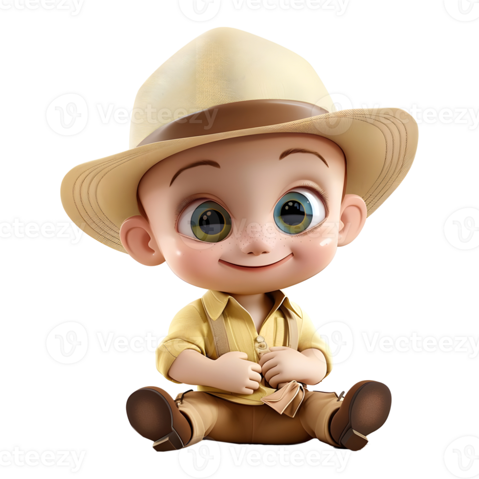 3D Rendering of a Cartoon of Little Baby Sitting on Transparent Background - png