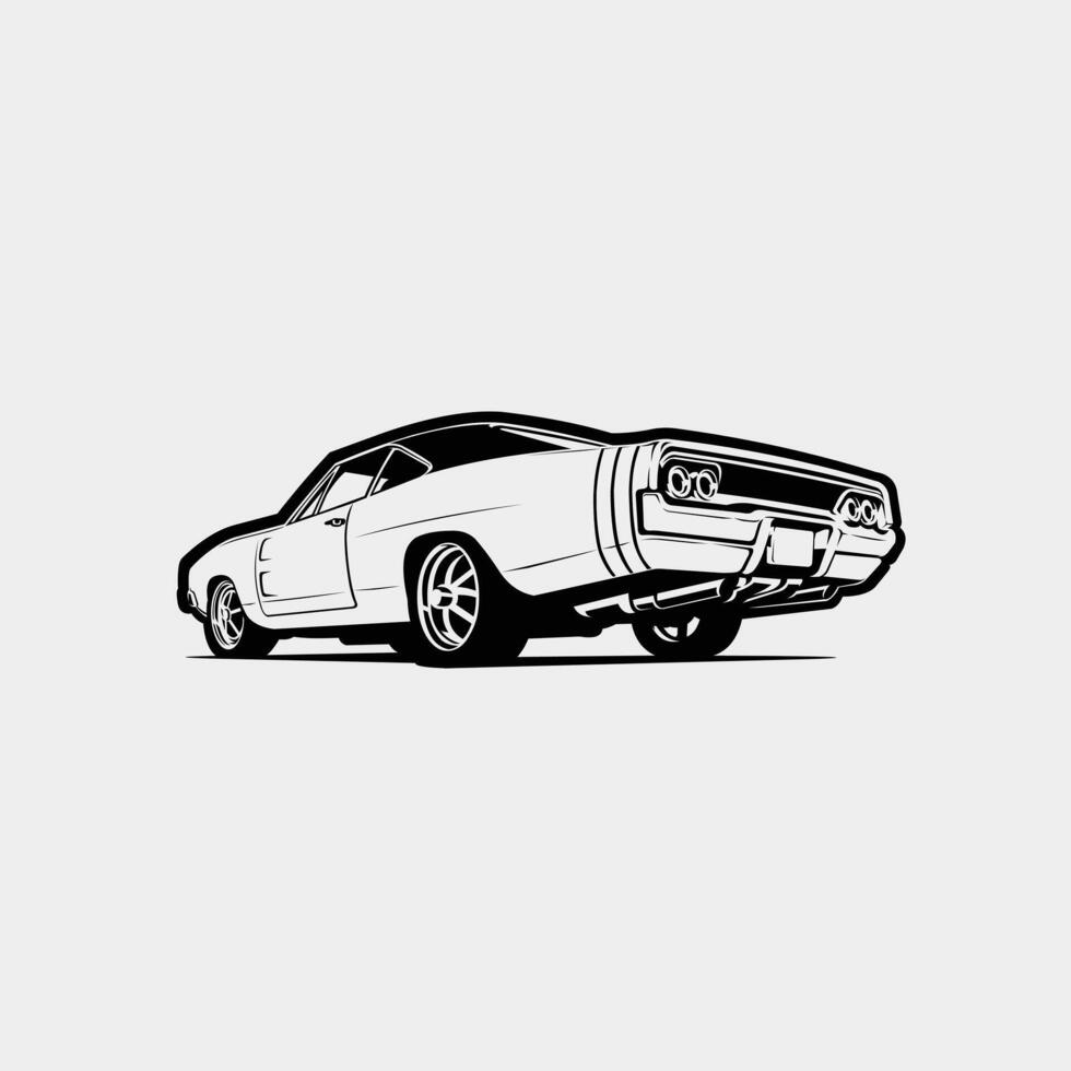 American muscle car rear view art illustration. Monochrome silhouette color. Best for automotive related industry vector
