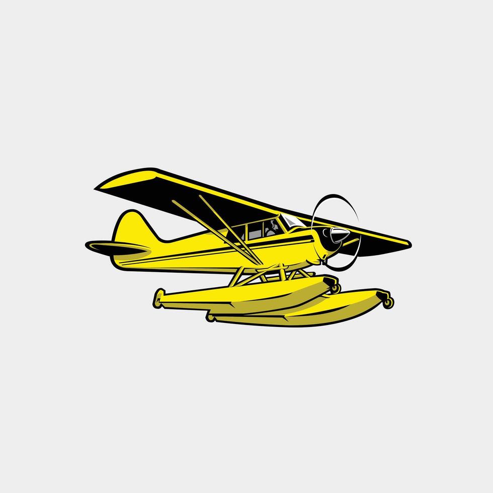 Sea plane art isolated. Small amphibious plane art silhouette illustration vector