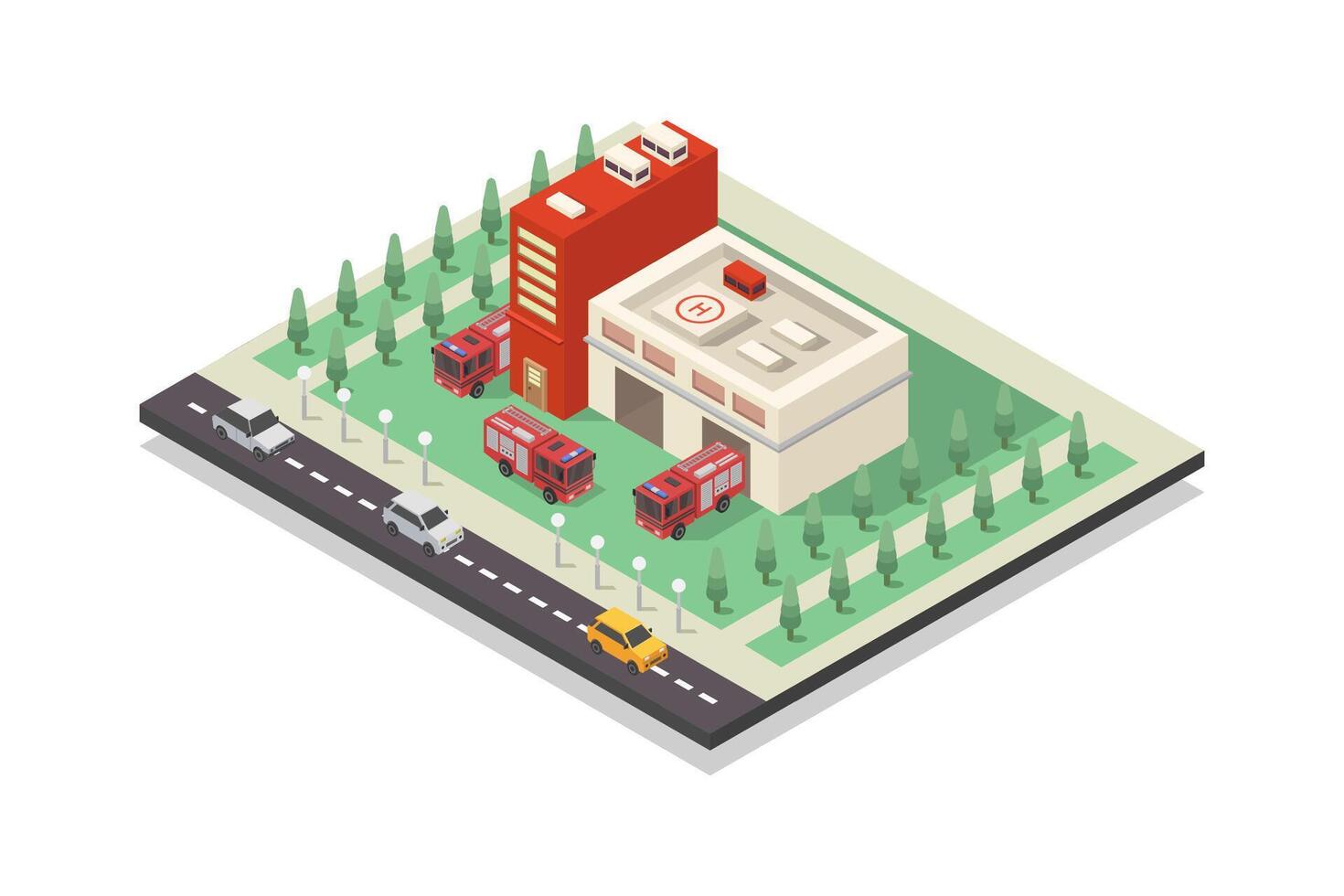 Fire station isometric in vector