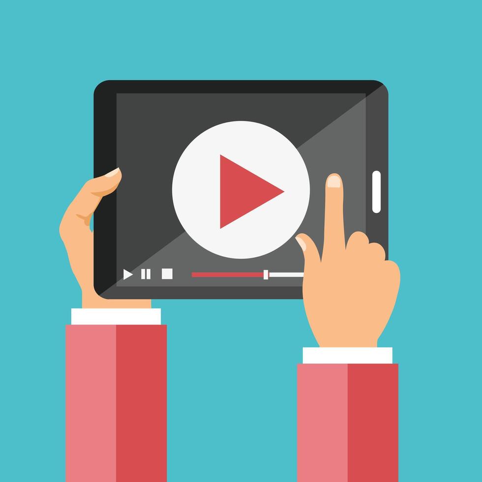 on tablet icon. Concept for mobile applications and media marketing. Concept for on line education and web tutorials. Flat illustration vector