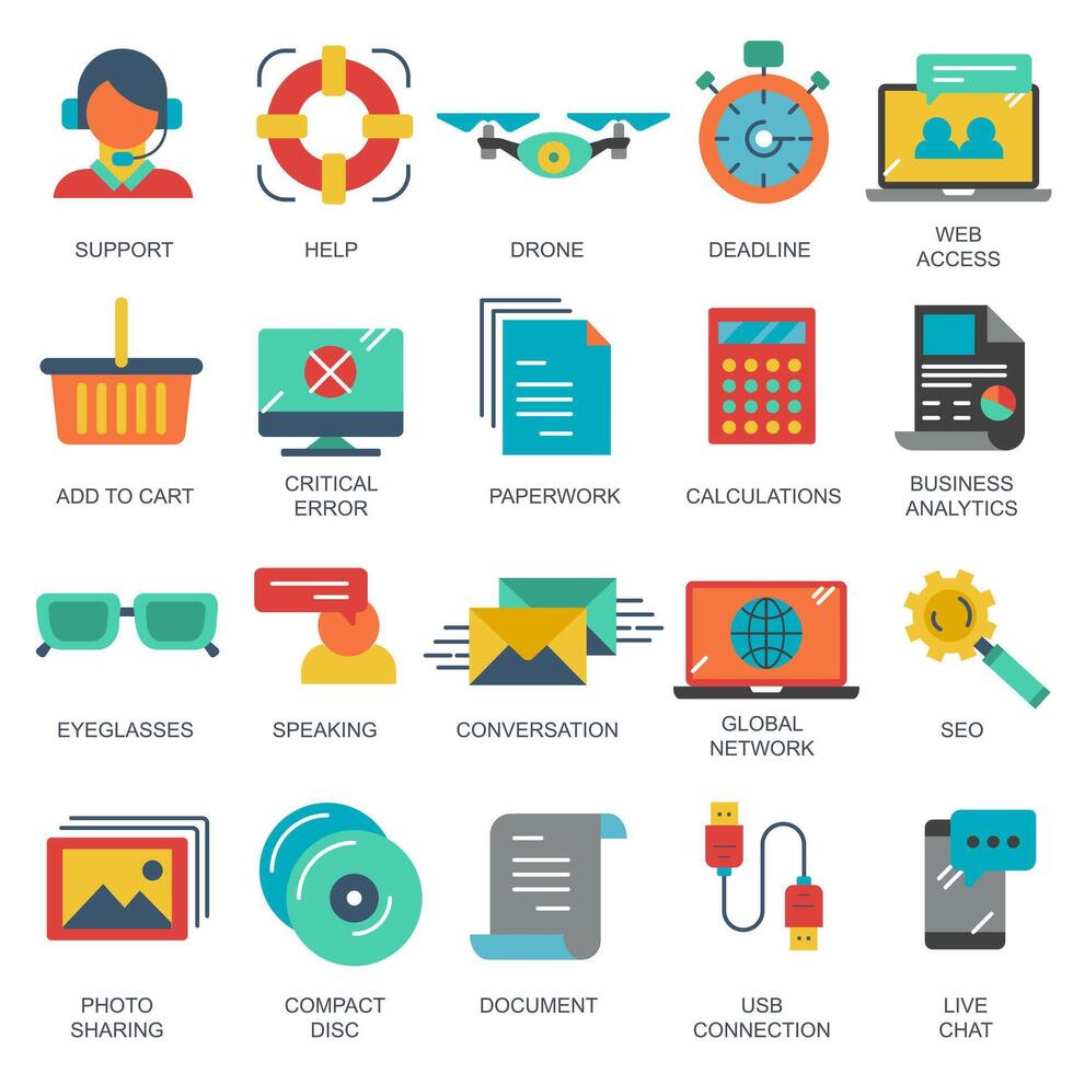 Business and marketing, programming, data management, internet connection, social network, computing, information. Flat illustration vector