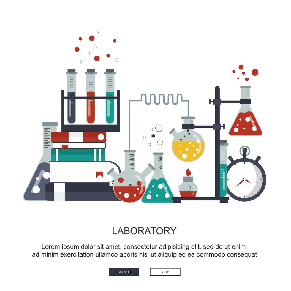 laboratorio equipo bandera. concepto para ciencia, medicina y conocimiento. plano ilustración vector