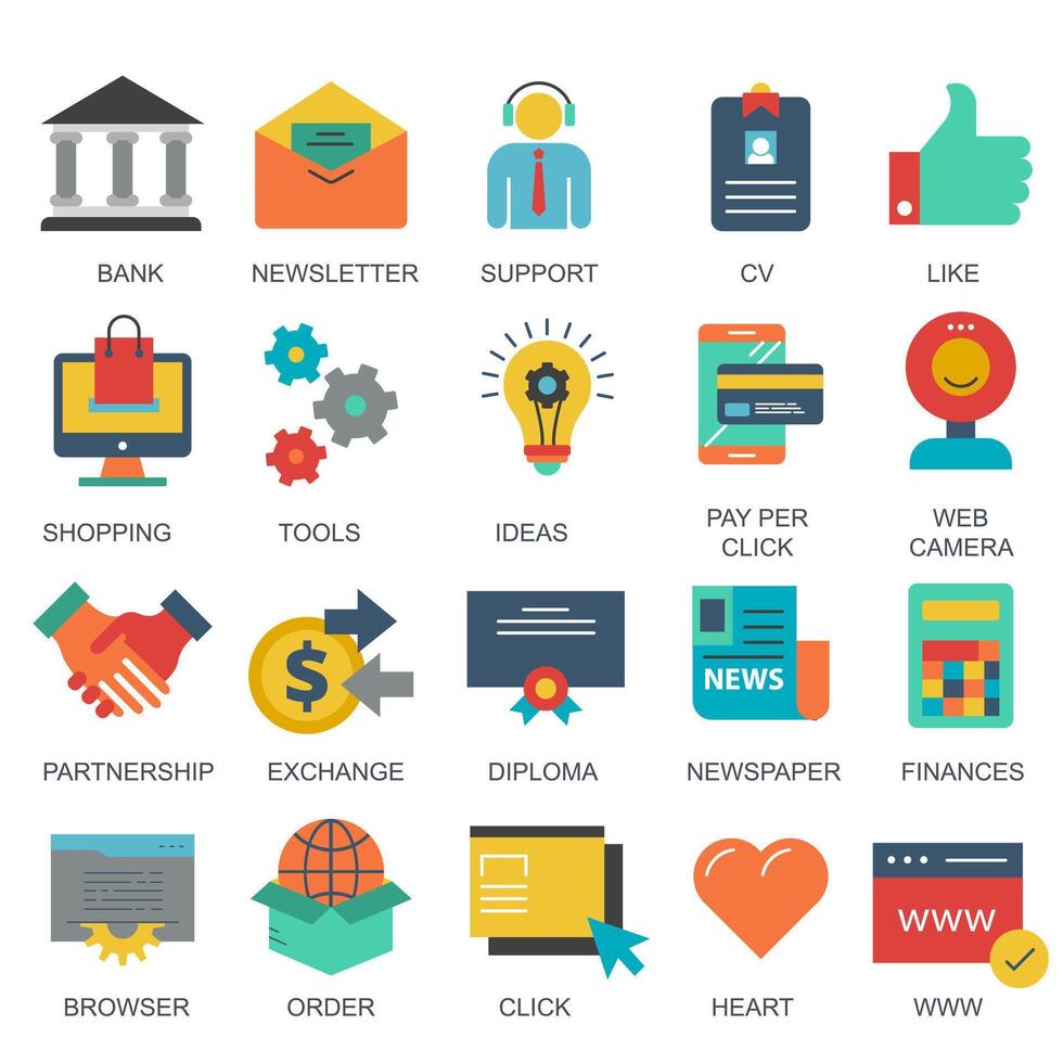 Business and marketing, programming, data management, internet connection, social network, computing, information. Flat illustration vector