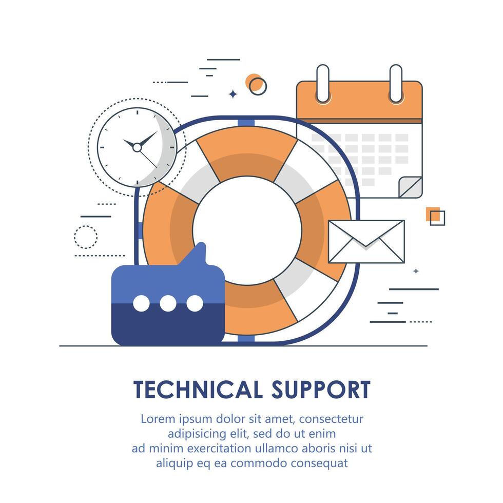 Support service concept. Flat design illustration with icons. Technical support assistance. Outline illustration vector