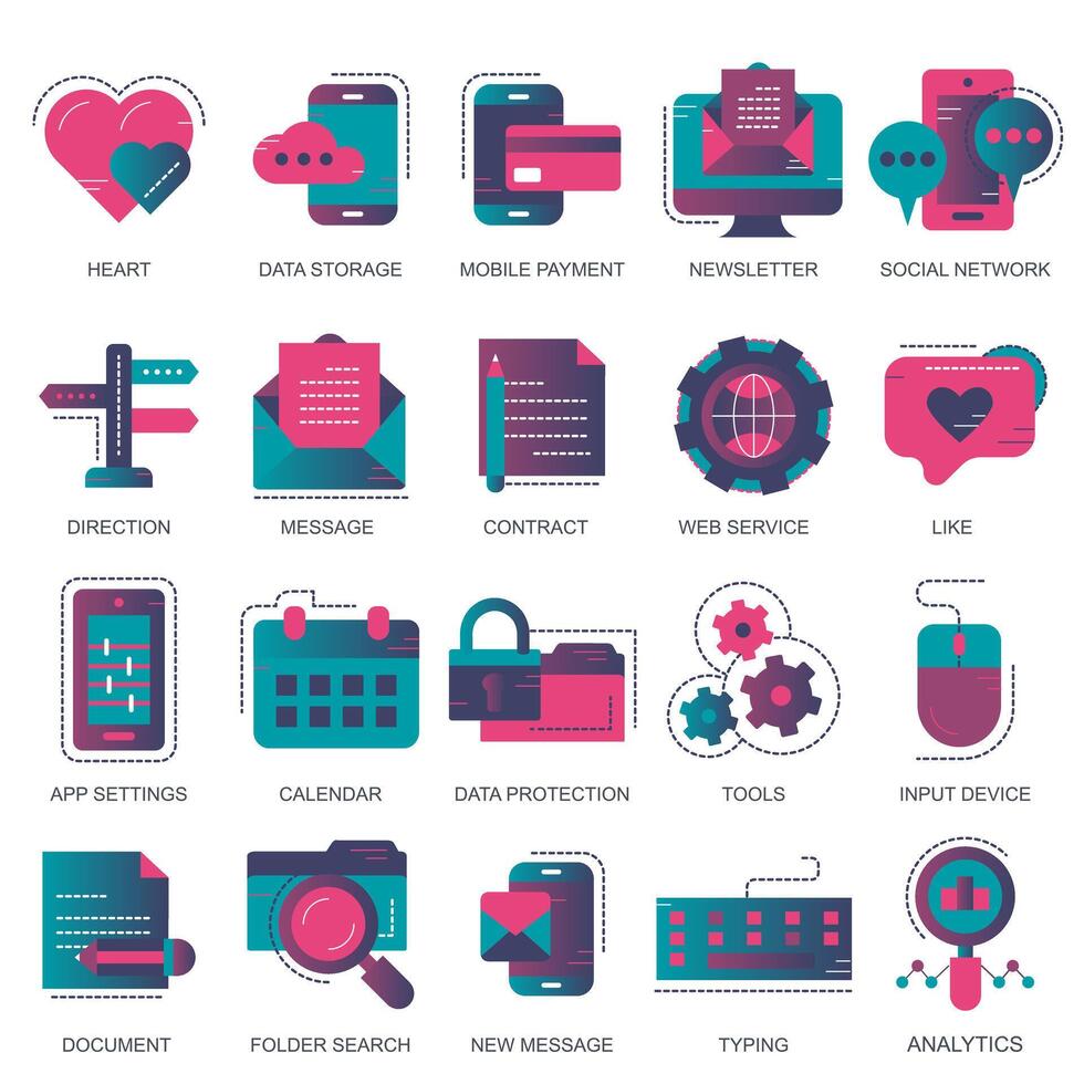 Business and marketing, programming, data management, internet connection, social network, computing, information. Thin line blue icons set. Flat illustration vector