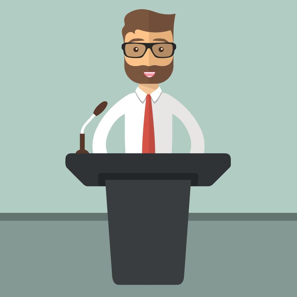 Flat modern design of businessman giving a presentation. Conference and meeting. Flat design. vector