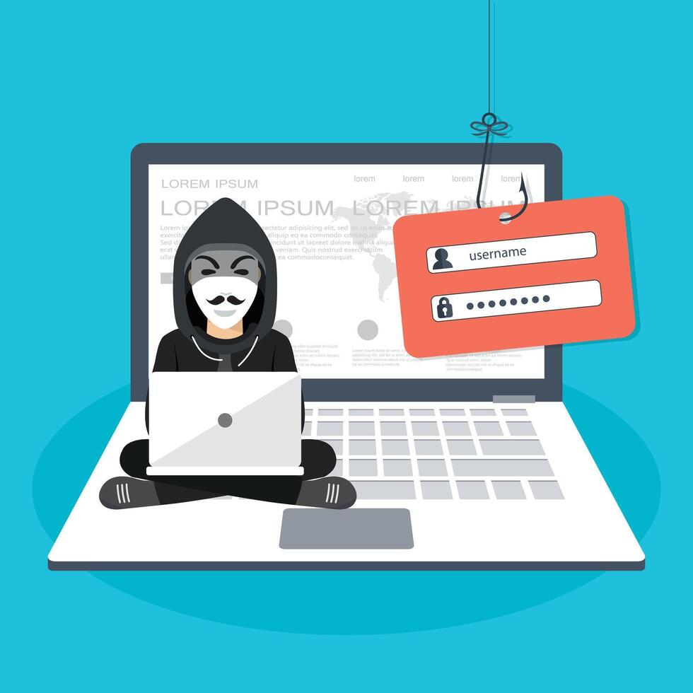 Hacking phishing attack. Internet phishing, internet security concept. Flat illustration vector