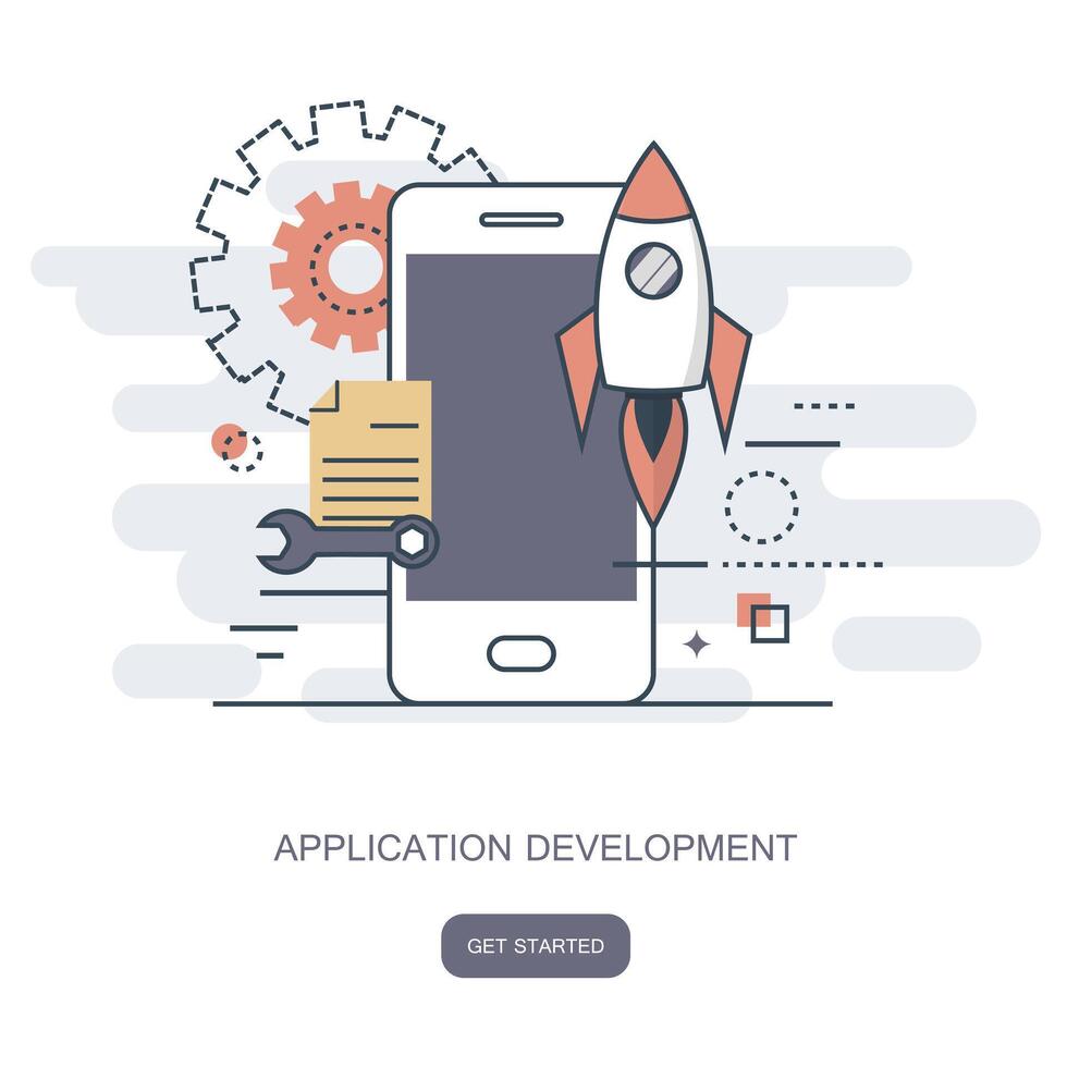 Mobile application and mobile app development concept. Flat illustration. vector