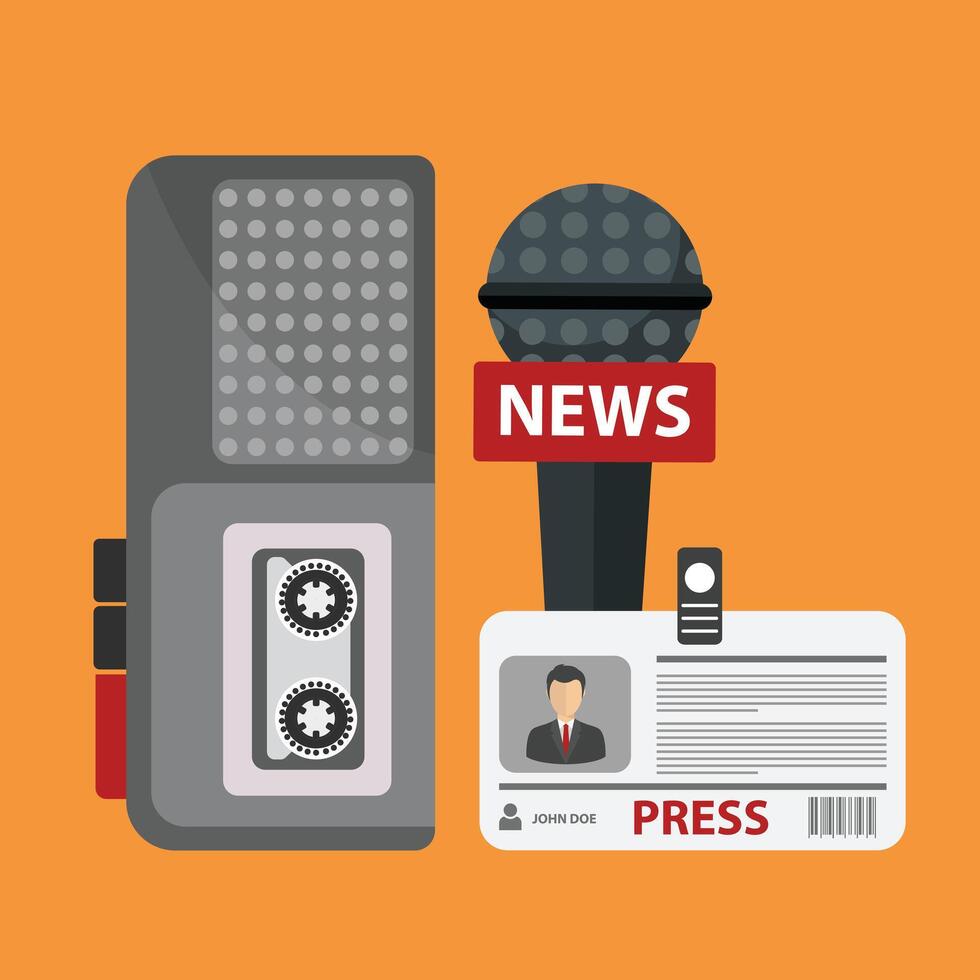 Journalism, Television, Radio, Press Conference Concept. Flat Illustration vector