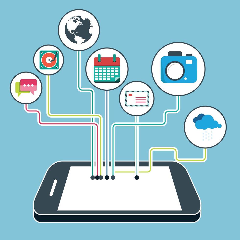 Mobile applications and mobile development concept. Flat illustration. vector