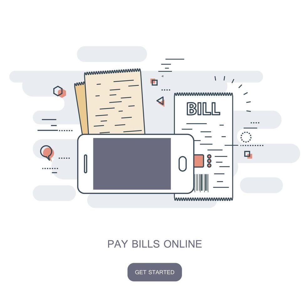 Mobile payment concept. Pay bills on line. Using a mobile phone to bank and shop on line. Flat illustration vector