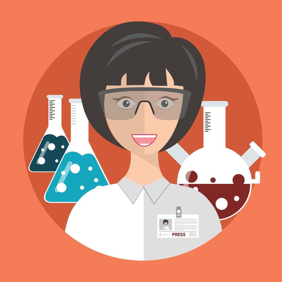 laboratorio hembra asistente. concepto para ciencia, medicina y conocimiento. plano ilustración vector