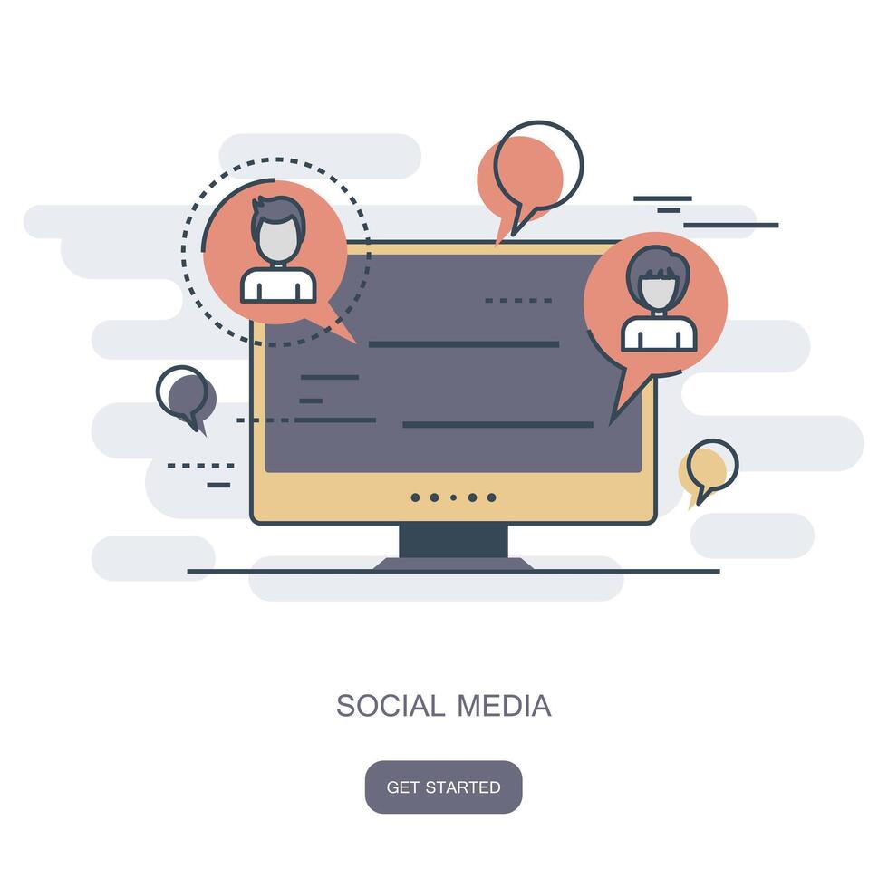 Social network and chatting icon. Global communication, e mailing, web calls. Lap top with speech bubbles. Flat illustration vector