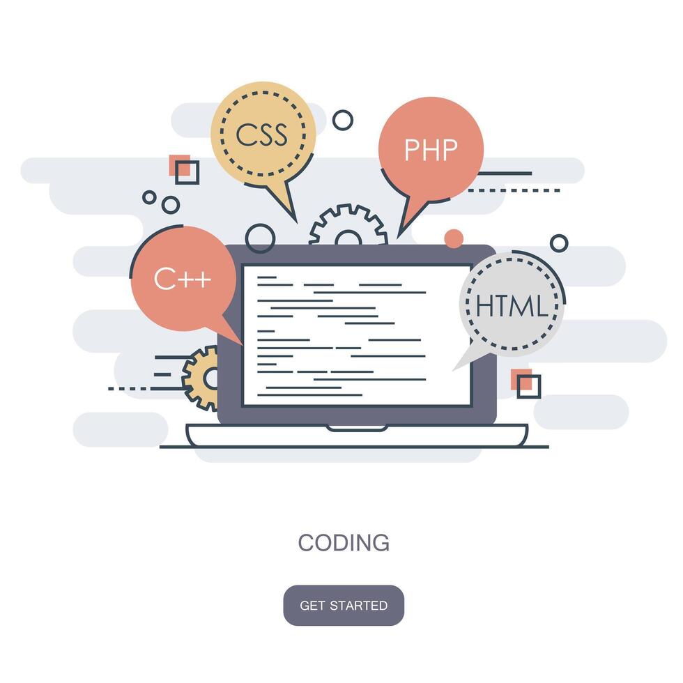 programación y codificación concepto. solicitud desarrollo icono para sitios web software y programa código concepto. plano ilustración vector