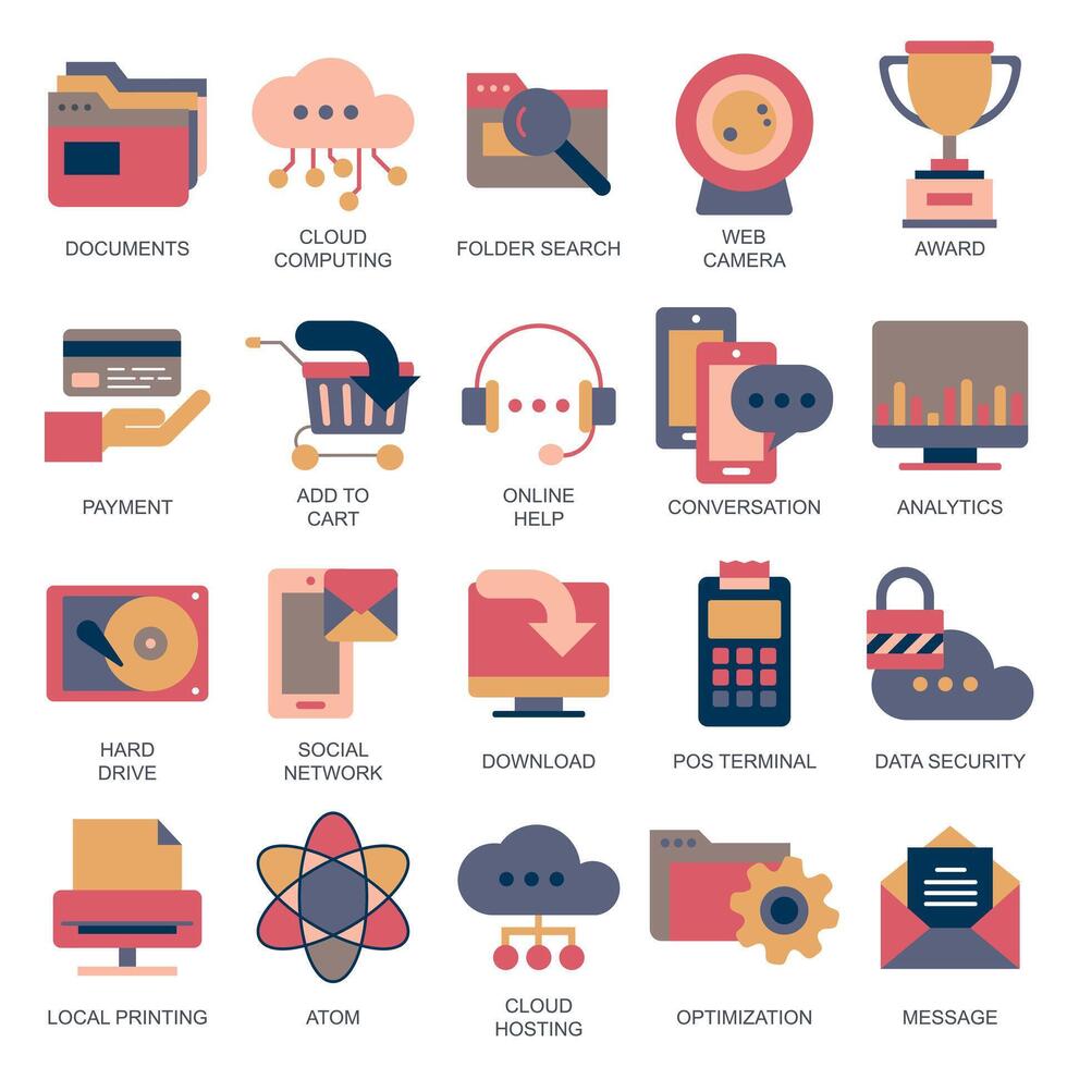 Business and marketing, programming, data management, internet connection, social network, computing, information. Flat illustration vector