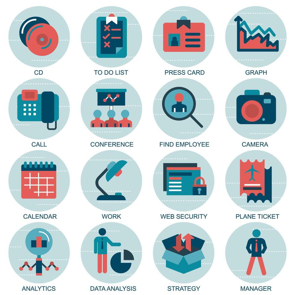 Set icons with elements for mobile concepts and web apps. Business and marketing, programming, data management, internet connection, social network, computing, information. vector