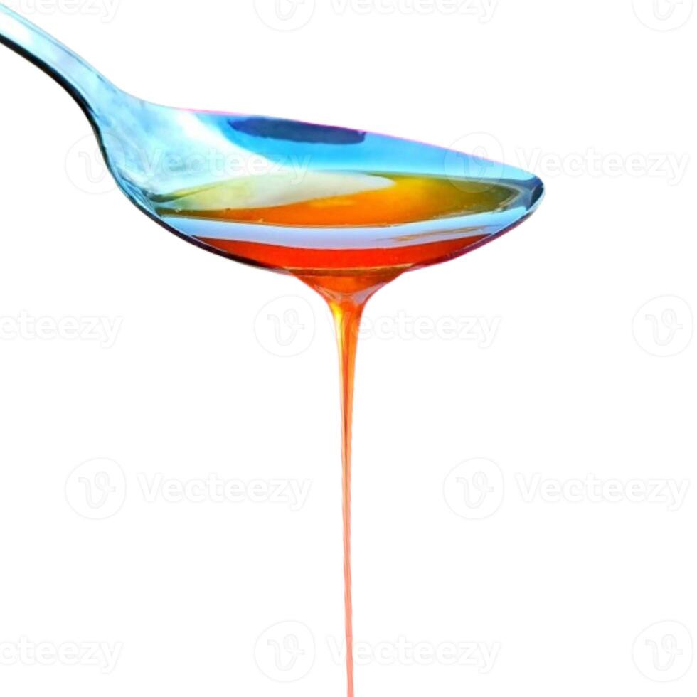 Spoon of honey isolated on white background photo