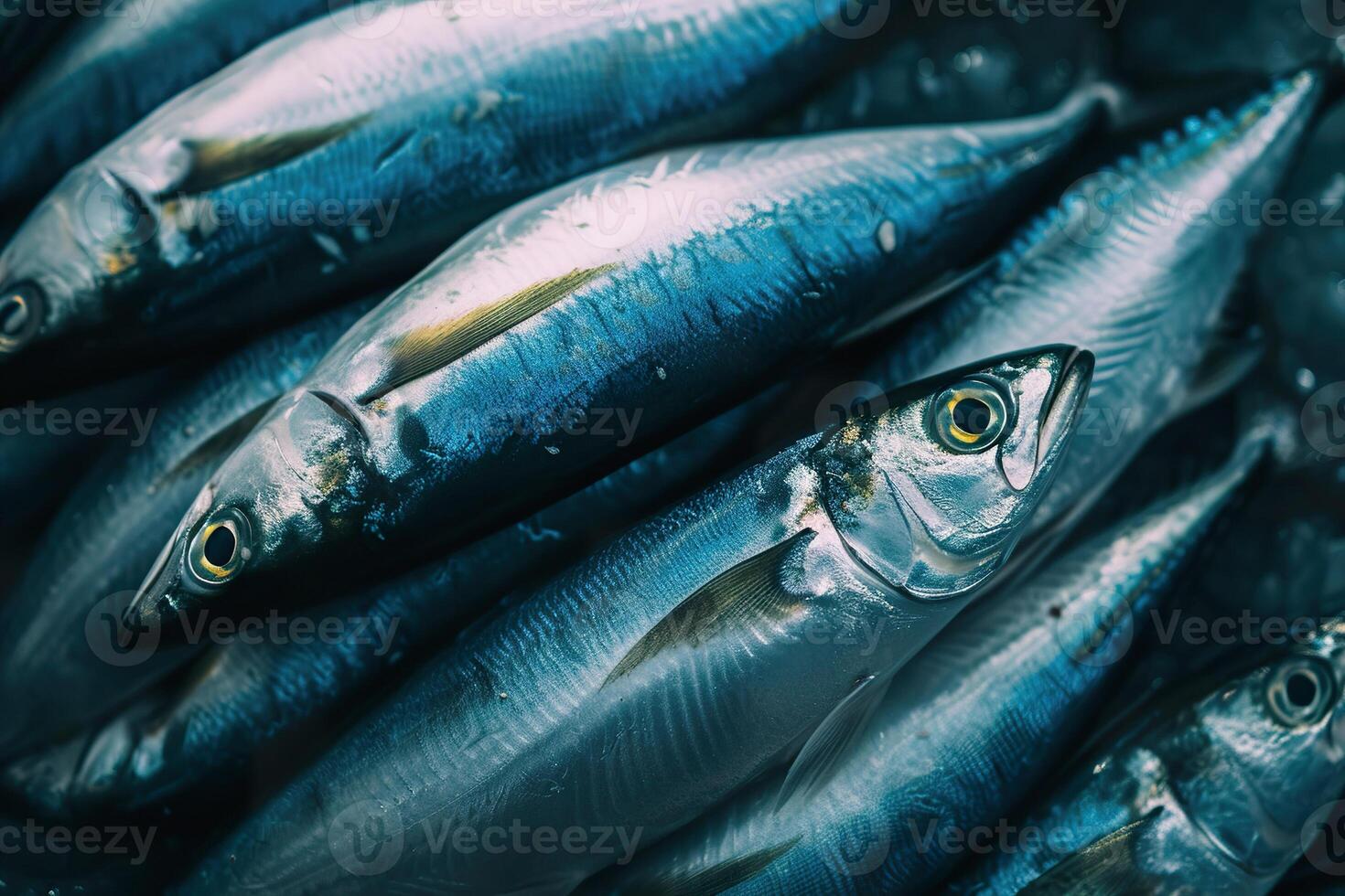 Shiny fresh sardines lined up for culinary preparation photo