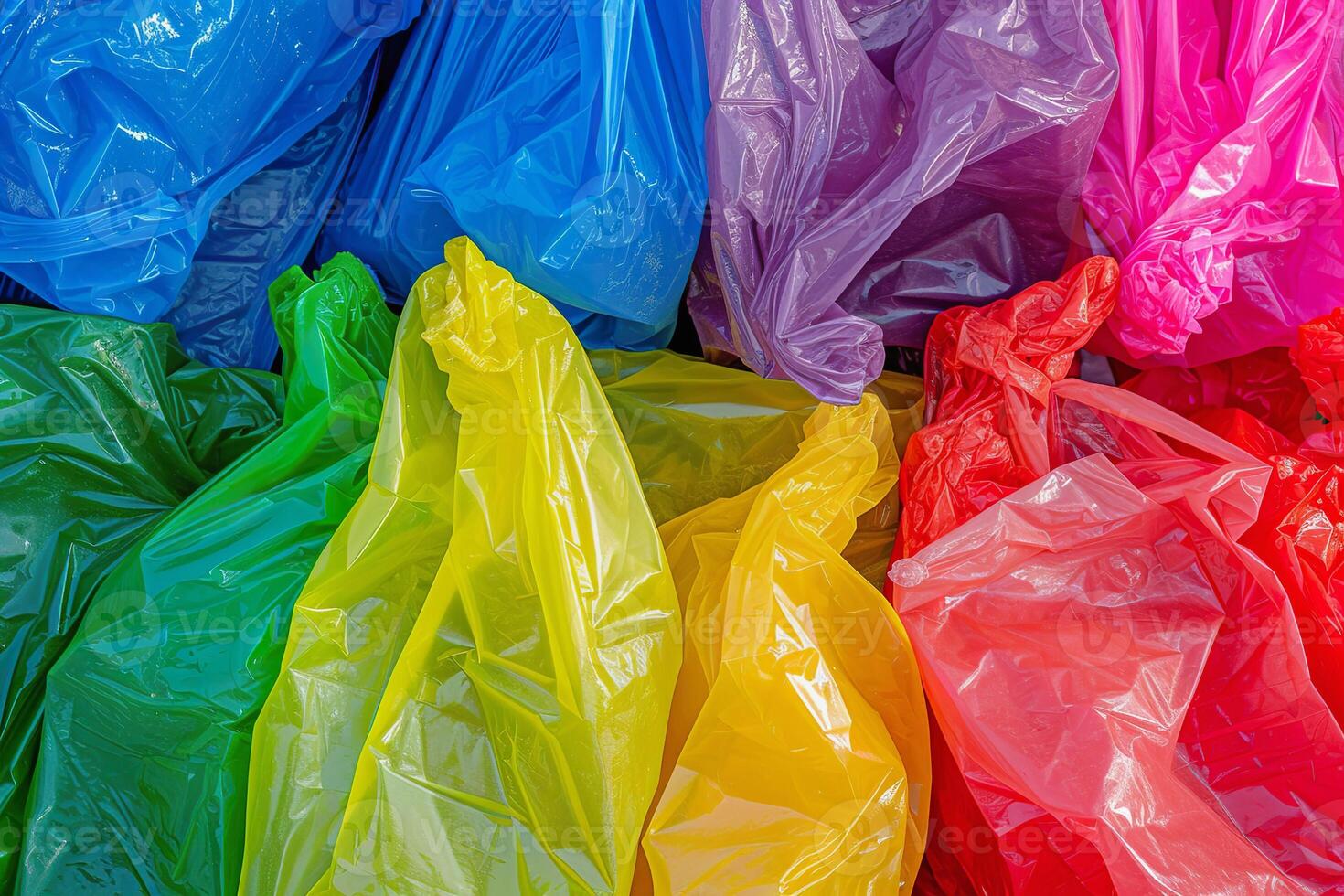 Colored plastic bags highlighting waste issues. Environmental Concern Concept photo