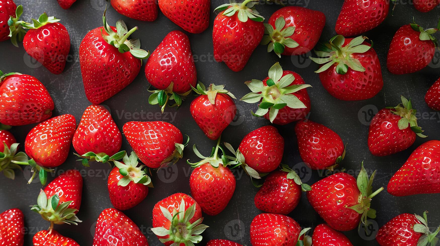 Fresh ripe strawberries background. Top down view, close up photo