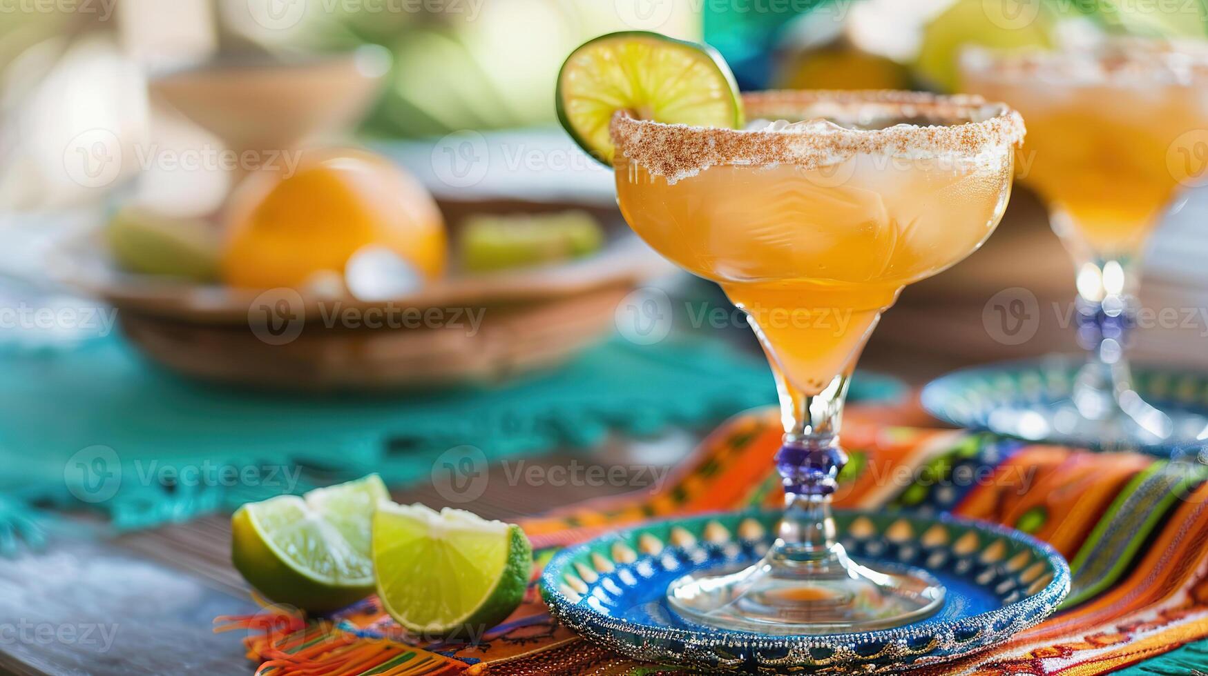 Delicious margarita cocktail for Cinco de Mayo celebration served with salted rim and lime photo