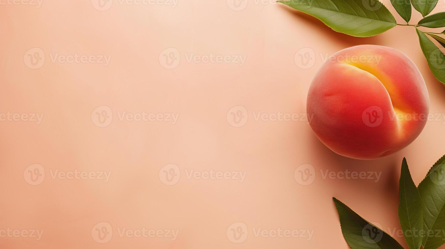 Peach on Orange Background. Top down view, copy space photo