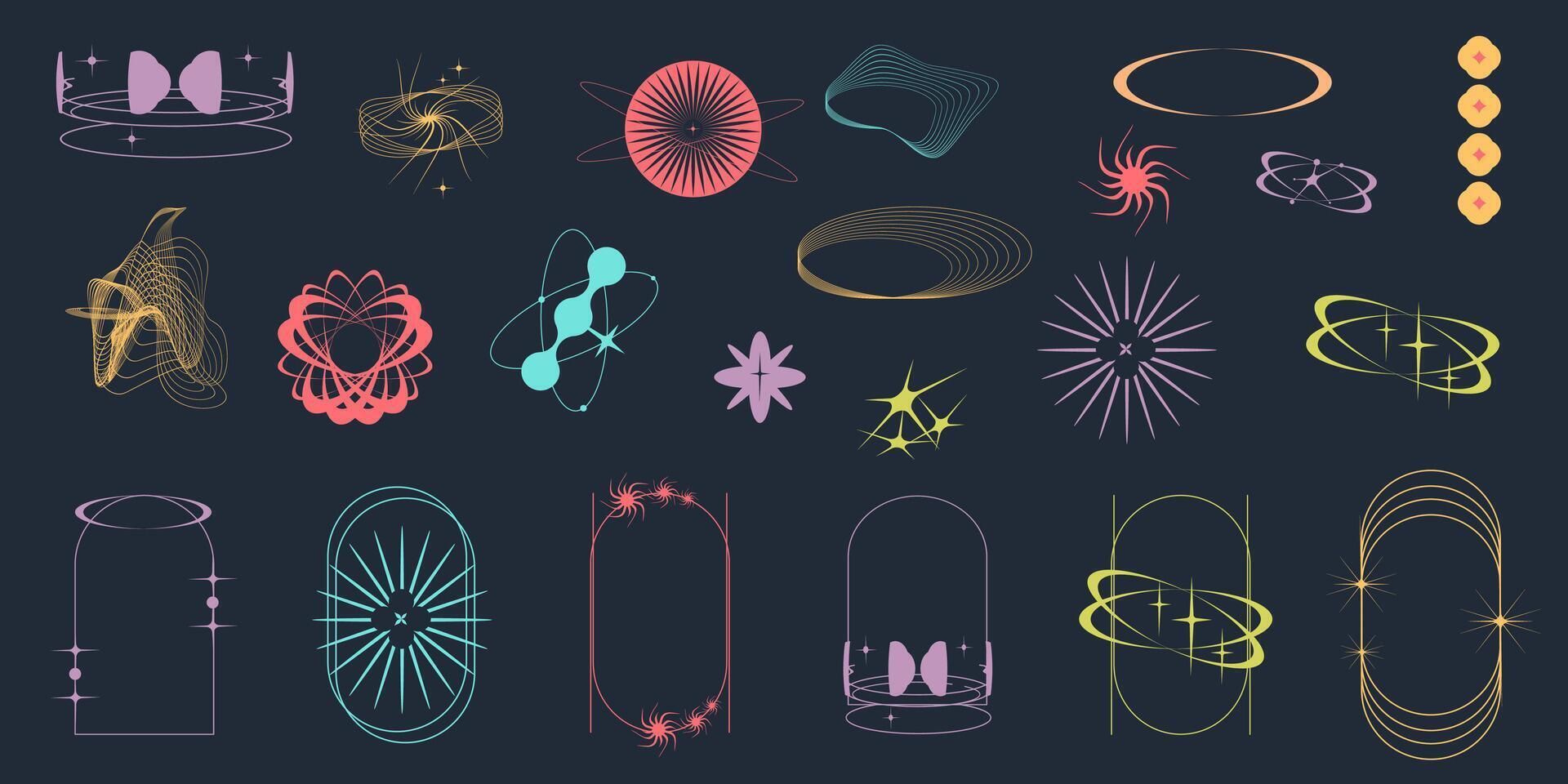 Y2k Aesthetic Shape modern Sipmle Graphic. Retro Geometric shape with star, circle form. Set Abstract y2k form. Minimal aesthetic design. Trendy illustration. vector