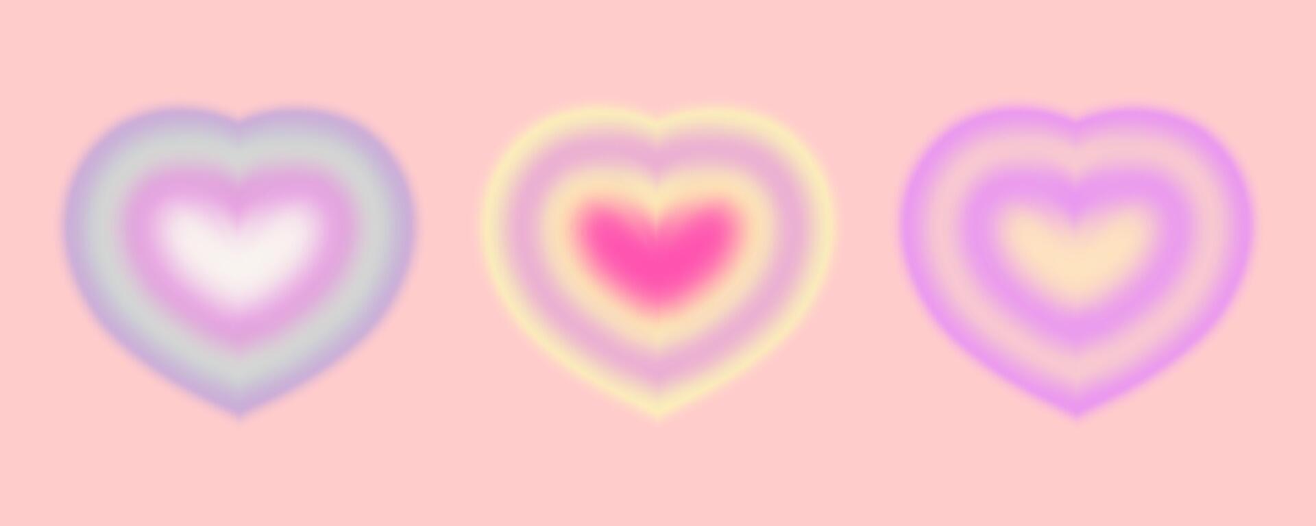 Blur Heart set tunnel gradient y2k. Aesthetic gradient with heart shape for valentines day. illustration vector