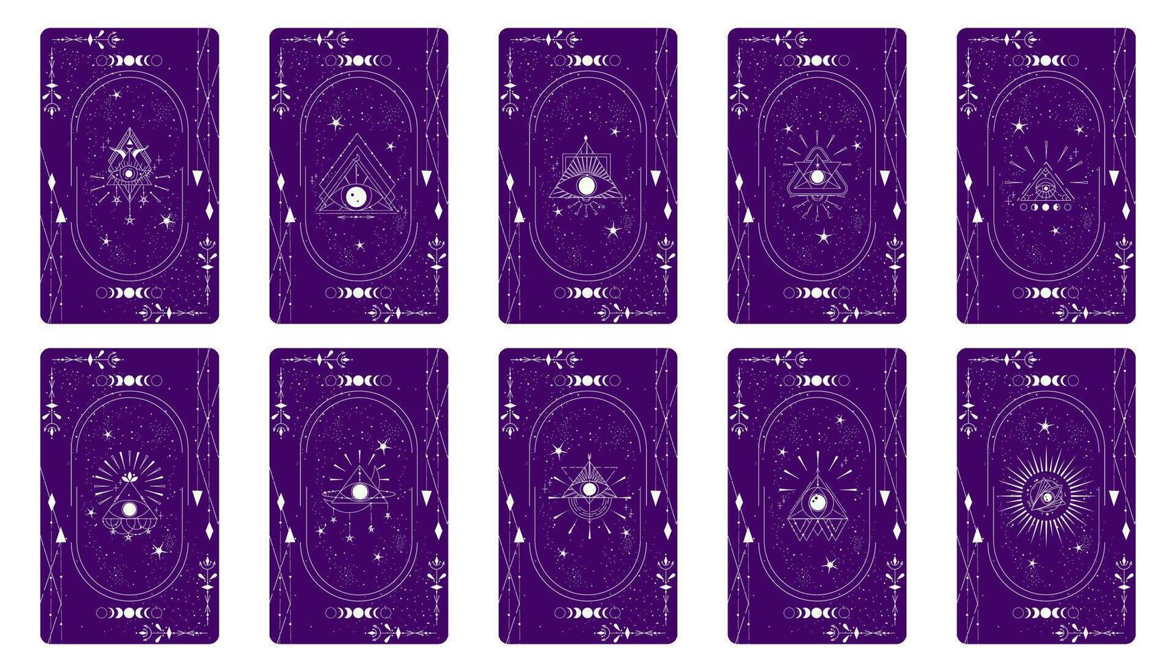 tarot tarjeta conjunto con místico ojo pirámide y celestial borde. boho esotérico tarot tarjeta con ojo y marco. ilustración. sagrado geometría celestial triángulo vector