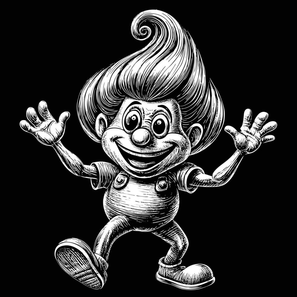 a black and white drawing of a cartoon character with a big smile on his face vector