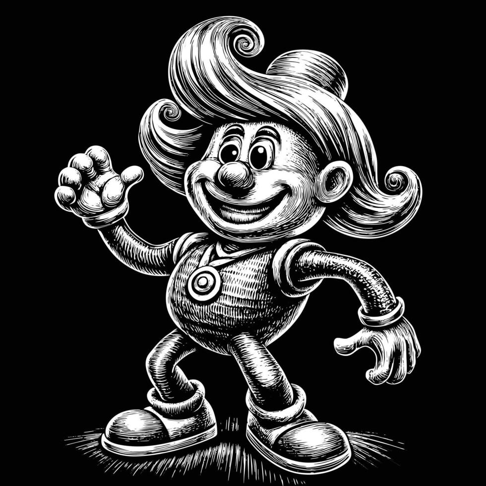 a black and white drawing of a cartoon character with a big smile on his face vector