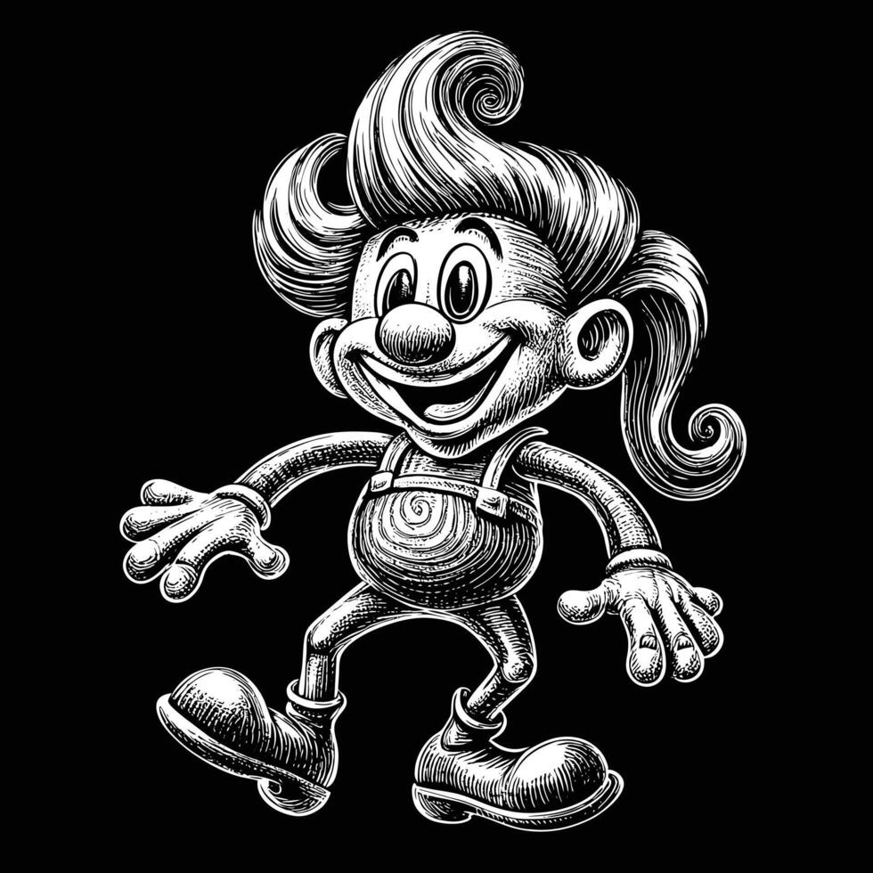 a black and white drawing of a cartoon character with a big smile on his face vector