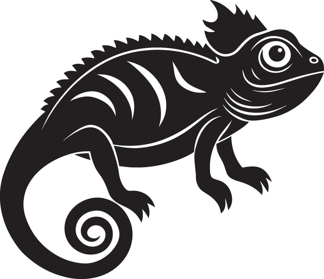 Chameleon isolated on white background. Black and white illustration. vector