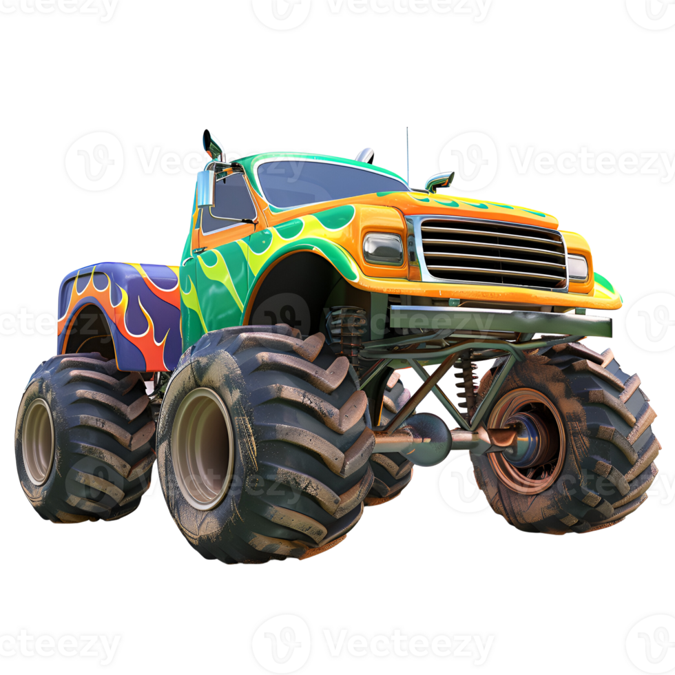 3D Cartoon Style Monster Truck Logo Illustration No Background Perfect for Print on Demand png