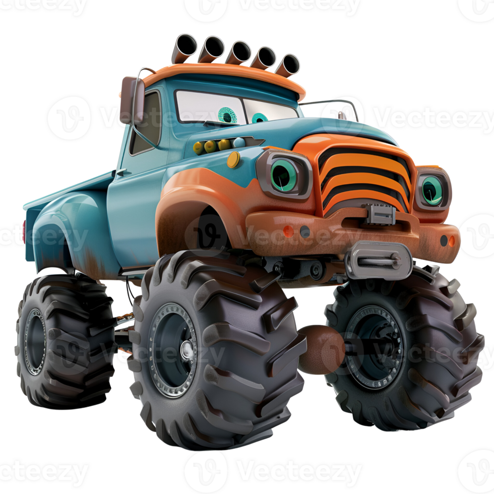 3D Cartoon Style Monster Truck Logo Illustration No Background Perfect for Print on Demand png