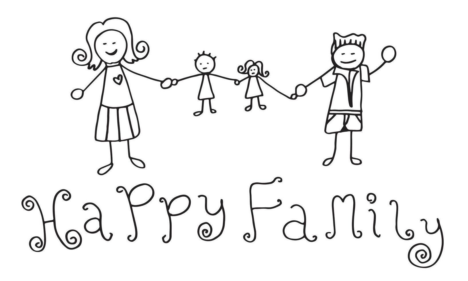 Happy family holding hands on white background. vector