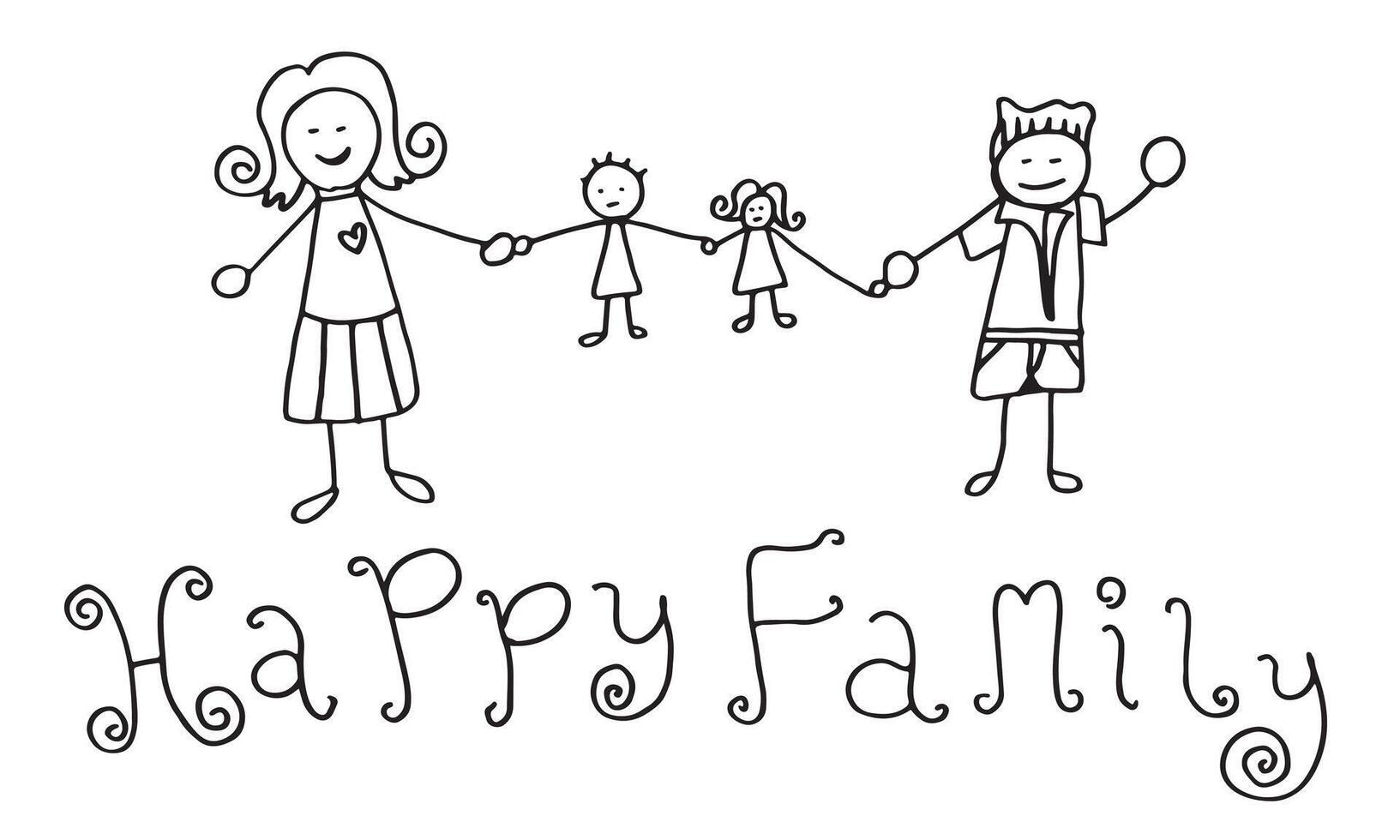 Happy family holding hands on white background. vector