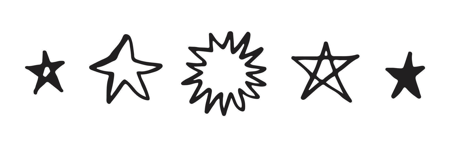 Hand drawn stars set. Star doodles collection on white background. vector