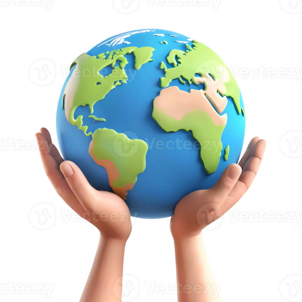 3d rendering hands holding earth globe png