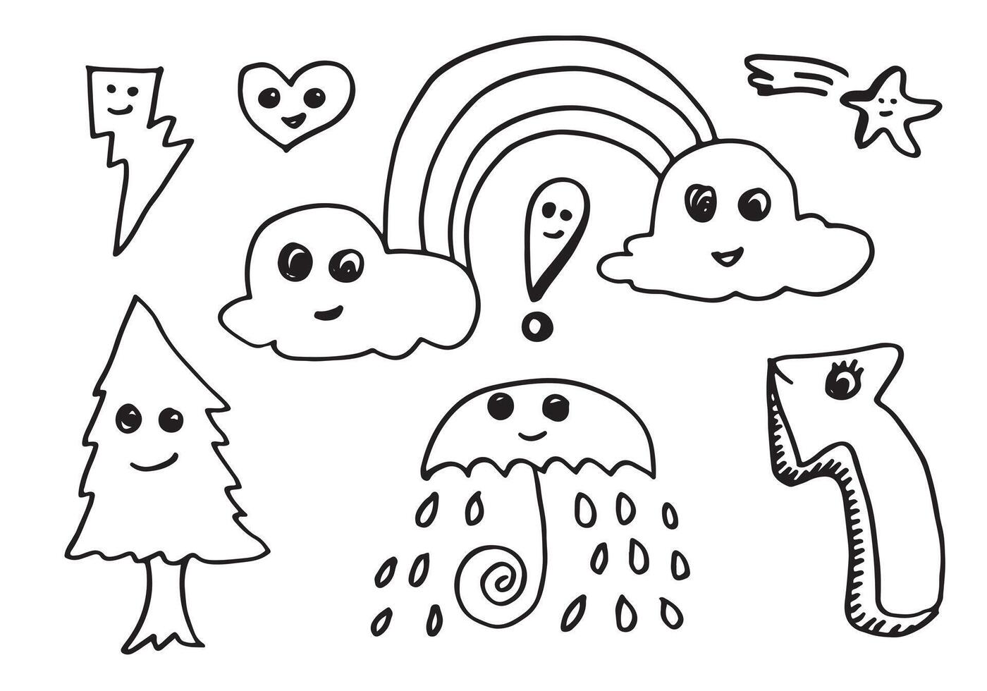 hand-drawn kids doodle set on white background. vector