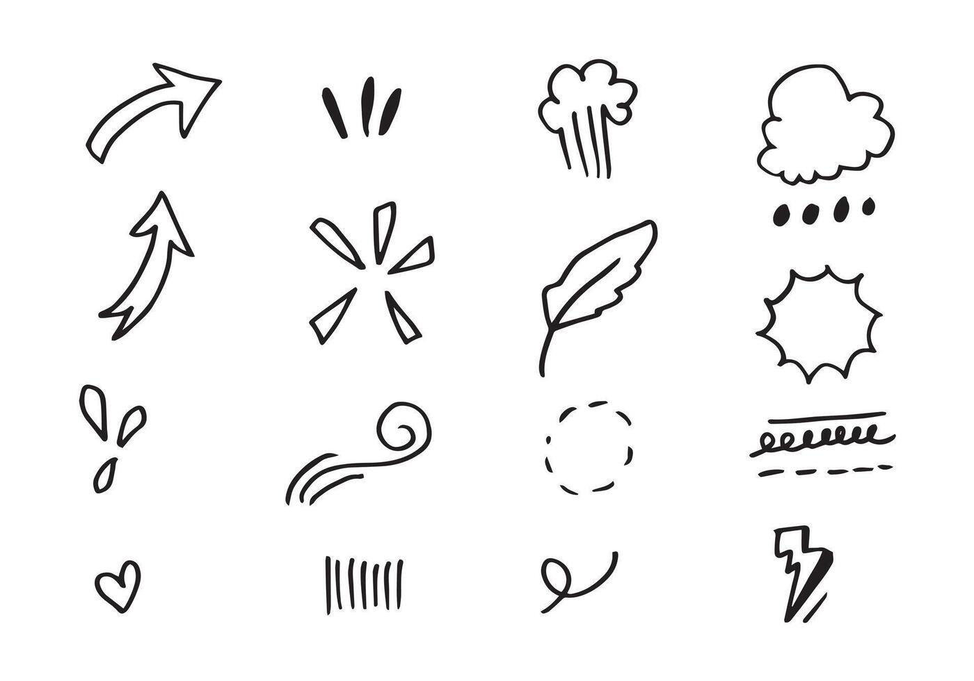 Set of cute hand drawn line scribble expression signs.emoticon effects design elements, cartoon character emotion symbols. illustration. vector