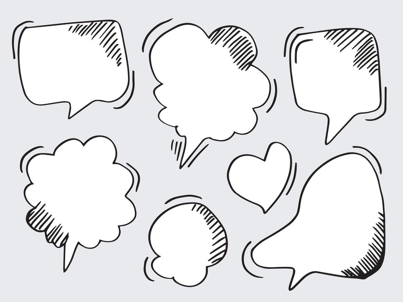 Set of hand drawn sketch Speech bubbles. illustration vector