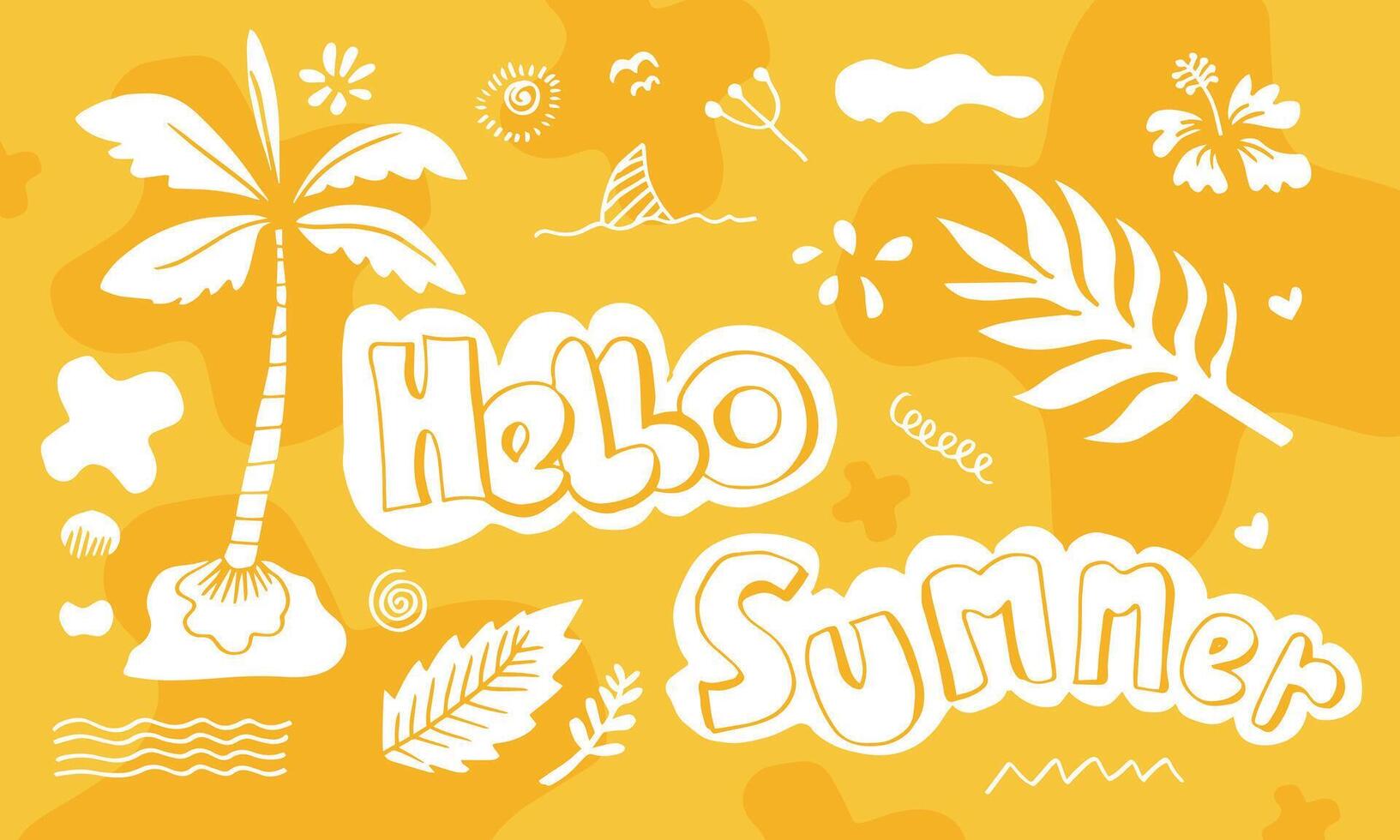 hello summer in doodle style poster. summer party design template vector