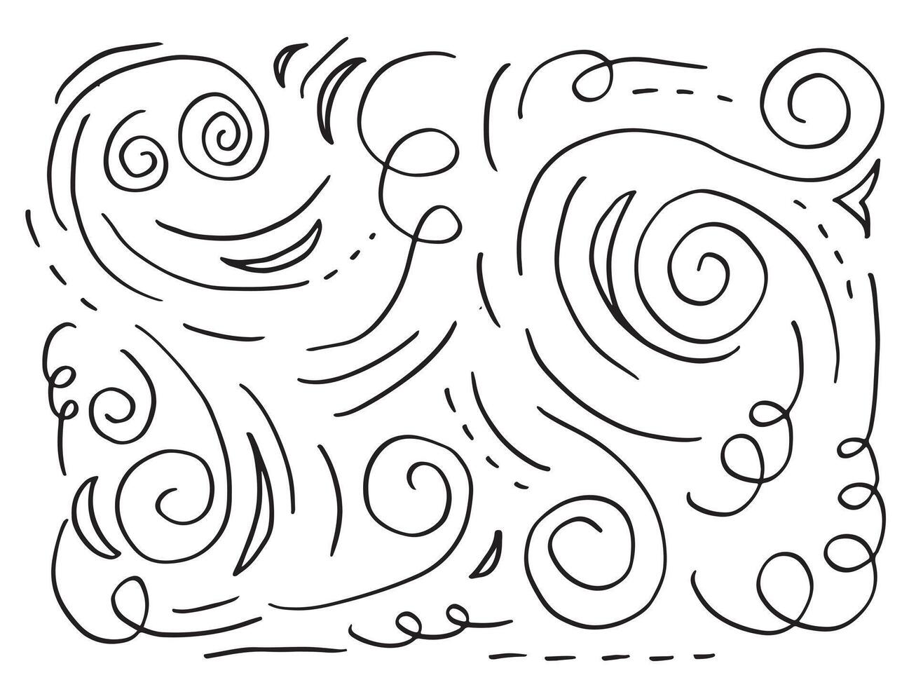 Hand drawn sketchy Doodle cartoon set of curls and swirls decorative elements for concept design vector