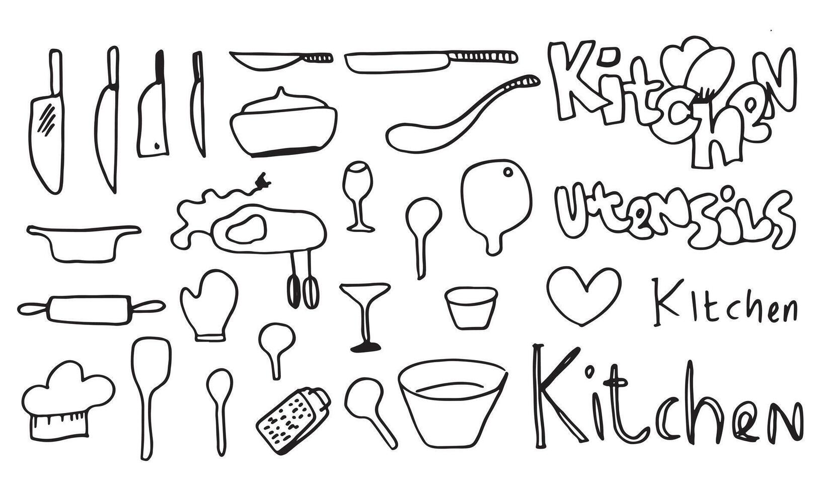 Hand drawn kitchen doodles icon set. cooking tools and kitchen icon collection. illustration. vector